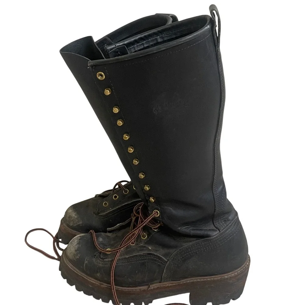 Hoffman lineman Boots Mens Black Leather Tall Logger Work boots size 9.5D